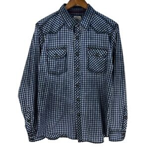 Freedom FOUNDRY GINGHAM LONG SLEEVE BUTTON UP WESTERN SHIRT NAVY‎ MULTI MEDIUM